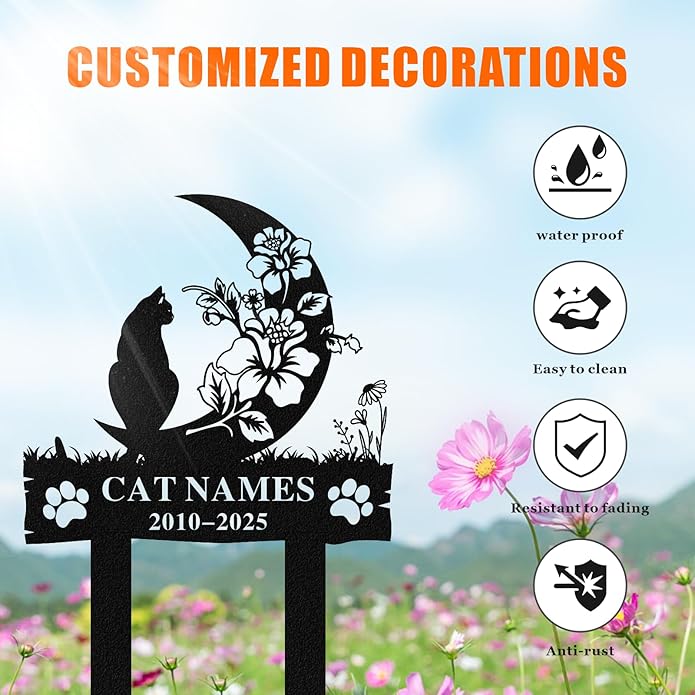Personalized Memorial Marker for Departed Feline Friends, Handcrafted Cat Grave Stone