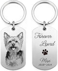 Custom Dog or Cat Portrait Keychain, Personalized Photo Engraved Keychains with Name, Customized Pet Memorial Gifts for Loss of Pets (Dog Tag – Memorial Style)
