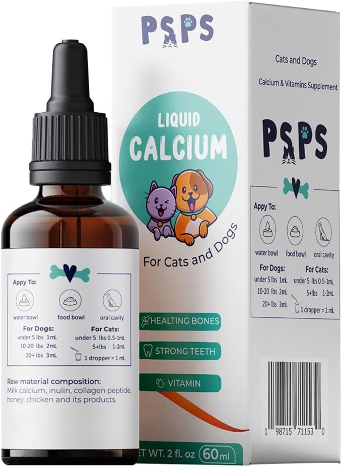 Calcium Liquid for Dogs & Cats - Multivitamin for Dog - Calcium for Dogs - Fortified Vitamins A, C & D - Bone & Teeth Health, Immune Support, and Overall Pet Wellness – 2 Fl. Oz.