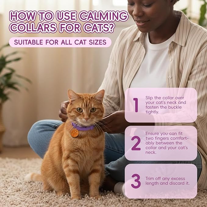 Calming Collars for Cats, 4 Packs Adjustable Calming Cat Collar with Pheromone Scent, with Yellow Gold Pendants, 120 Days Calm Relief for Anxious Cats, 15 Inch, Purple