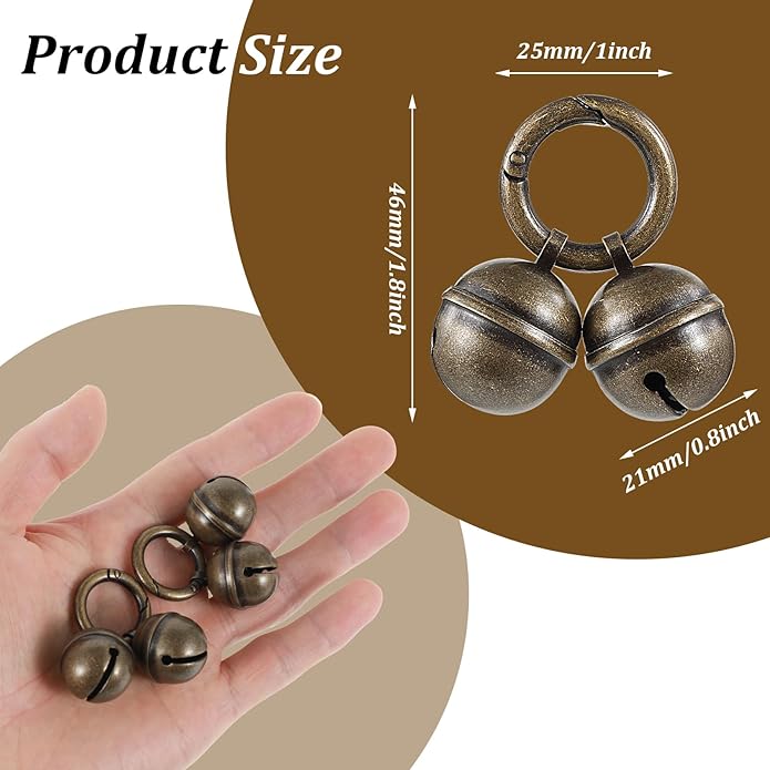 4 Pcs Dog Bells for Collar, Bells for Dog Collars with Quick Clips, Copper Pet Tracking Bell for Cats & Dogs