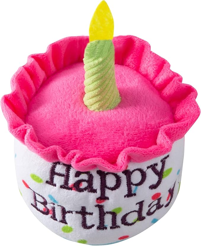 Happy Birthday Cake Catnip Toys, Birthday Cake Shaped Chew Toys for Kitten Funny Cats Gifts Plush Cat Birthday Party Toys, Pink
