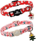 Christmas Cat Collar, 2 Pack Cute Breakaway Kitty Collar with Bell&Pendent, Soft Adjustable Christmas Pink and Red Santa Collar for Girl Boy Cats