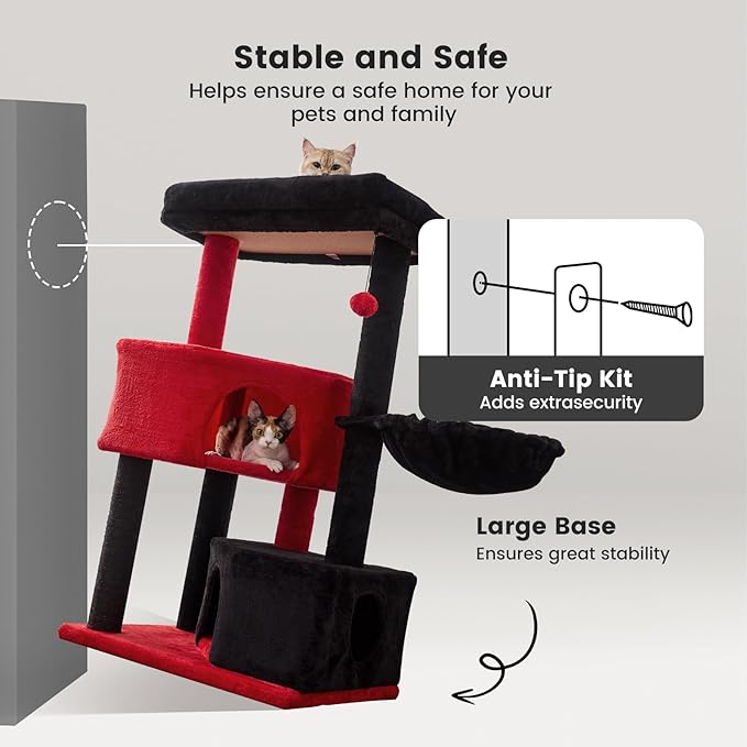 Gardner Pet 41" Tall Cat Tree for Medium-Large Cats, Heavy Duty Cat Trees Towers with 2.8in Posts & Washable Top Perches