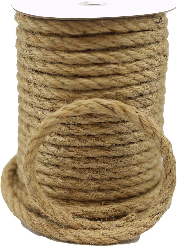 Jute Rope 98 Feet 8mm - Natural Heavy Duty Sisal Twine | Pet-Safe for Cat Scratch Posts, Crafts, Bundling & Hanging (Natural, 8MM-98FT)