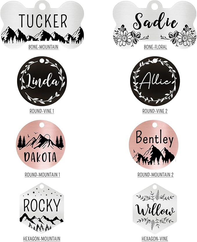 Ultra Joys Stainless Steel Pet ID Tags - Personalized Front and Back Engraving, Customized Dog and Cat Tags, Optional Engraved on Both Sides, Round Mountain Top, Silver Large