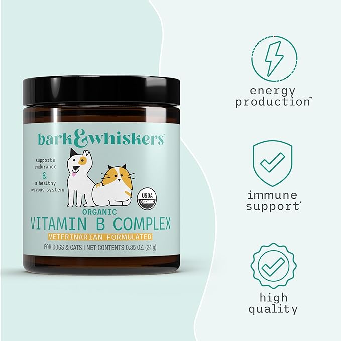 Bark & Whiskers Organic Vitamin B Complex - B Vitamins for Energy & Nervous System Support - for Cats & Dogs - USDA Certified - 0.85 oz