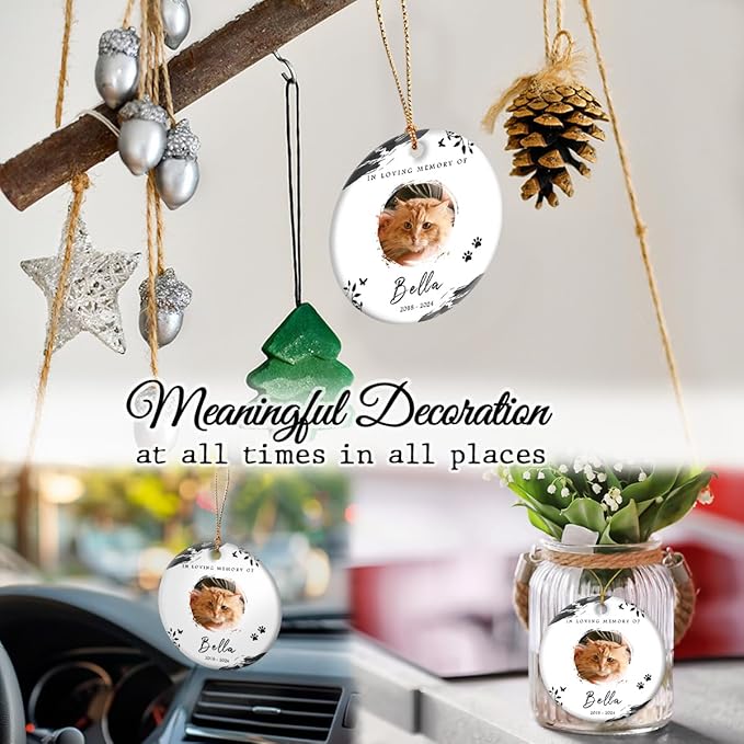 Cat Memorial Ornament - Personalized Ornaments Keepsake for Cats Losses - Pet Loss Gift, Kitten Passing Away Sympathy Gifts - Black & White Image Displayed Option - Custom Kittens Memorial