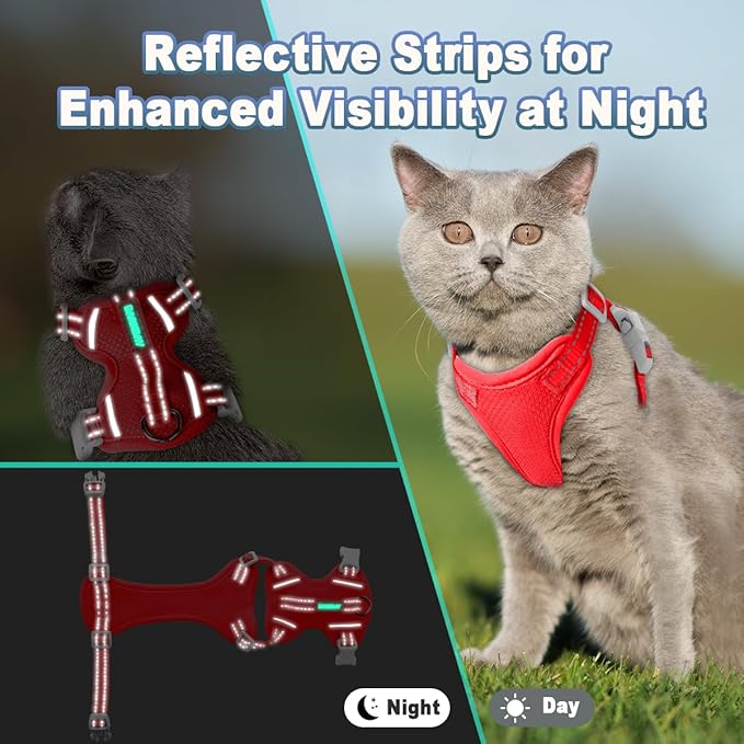 Cat Harness and Leash Set Escape Proof for Kitten Walking, Soft Adjustable Top Handle Vest Harnesses for Cats, Easy Control Breathable Reflective Small Medium Large, Red, M