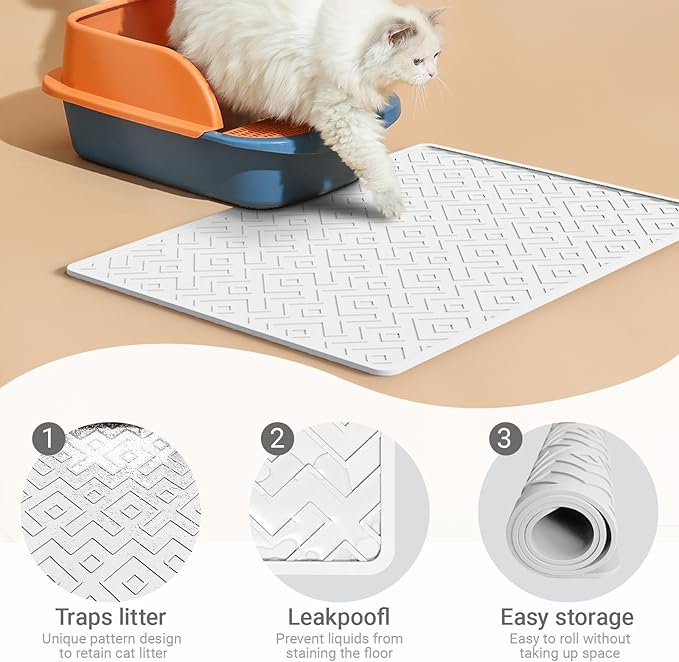 Cat Litter Mat 28"x20" – Extra Large Silicone Litter Trapping Mat, Waterproof, Non-Slip, Easy to Clean, Soft & Durable Floor Mat for Cats & Pets (Translucent, 28 * 20”)