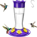 Kingsyard Glass Hummingbird Feeder for Outdoors Hanging, 14 oz Leak-Proof Humming Bird Feeders with Ant Moat & Bee Proof Feeding Ports, Hummingbird Gift for Bird Lovers (Updated Purple)