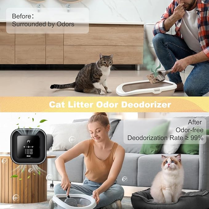 Cat Litter Deodorizer & Strong Odor Eliminator with Ozone & Aromatherapy - 5 Mode Air Purifier for Dog Poop, Cat Pee & Urine, Smoke - Plug in USB for Litter Box, Pet Home, Car, Kitchen, Bathroom