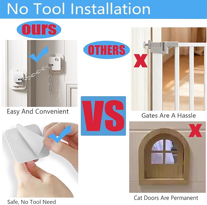 YEYA Cat Door Latch & Stopper-Adjustable Strap from 1.5" to 10",1-Pack Door Holder & Prop to Keep Door Open for Cats & Toddler, No Tools Required