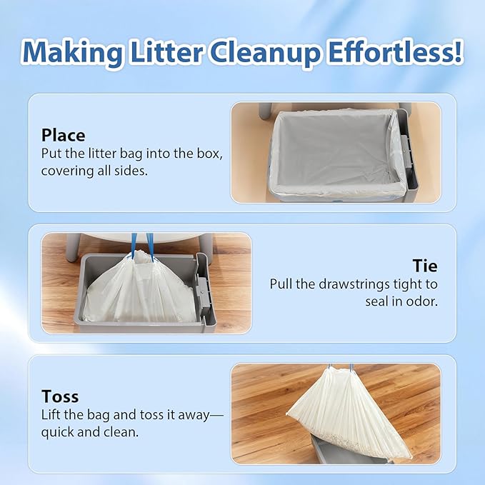 120 Count Drawstring Cat Litter Bags Compatible with Fumoi and Fsitego Self Cleaning Litter Box,Thick Cat Litter Box Liners,Tear-Resistant Waste Bags,Heavy Duty,Leak-Proof