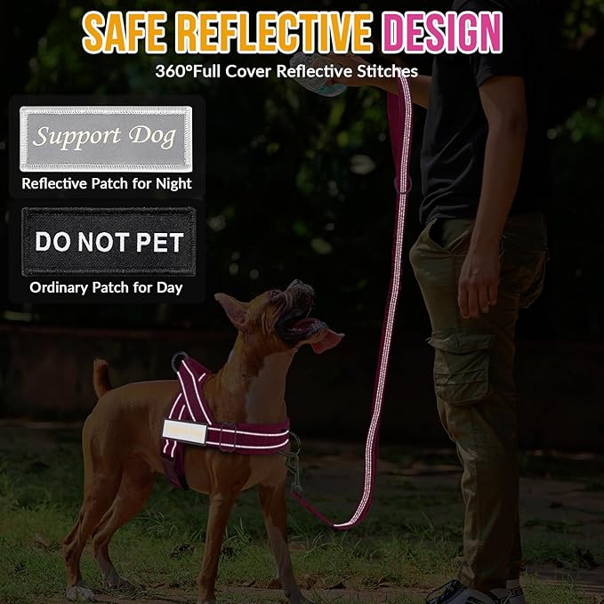 SlowTon No Pull Dog Harness - Heavy Duty Dog Harness and Leash Set for Medium Large Dogs, Reflective Tactical Harness with Soft Padded and Front Clip for Easy Walk and Training (Fuchsia L)