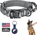 DAGANXI Tactical Dog Collar, Adjustable Military Training Nylon Dog Collar with Control Handle and Heavy Metal Buckle for Medium and Large Dogs, with Patches and Airtags Case (XXL, Camo)