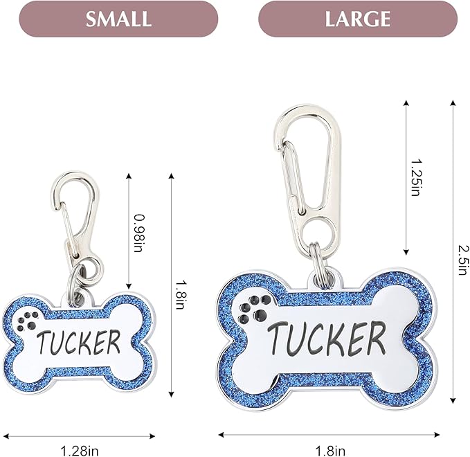 Personalized Stainless Steel Pet ID Tags with Glittery Bone Design - DEEP Engraved Dog Tags Engraved for Pets Customized with 5 Lines Dogs and Cats Pets