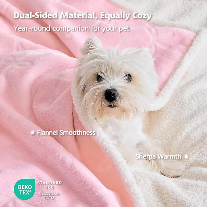 Qeils Pet Blankets for Cats - Waterproof Cat Blanket Washable - Sherpa Fleece Puppy Blanket, Soft Plush Reversible Throw Protector for Bed Couch Car Sofa, 40"X50", Pink Bows