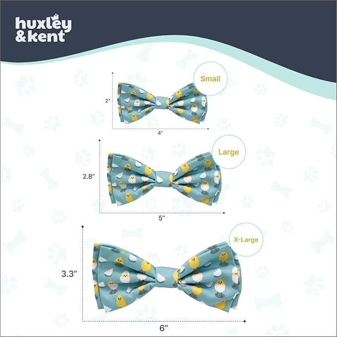 Huxley & Kent Pet Bow Tie for Dogs & Cats - Spring Easter Adjustable Hook & Loop Collar Accessory - Cute & Comfortable for Holidays & Celebrations - Chicks & Eggs, Large
