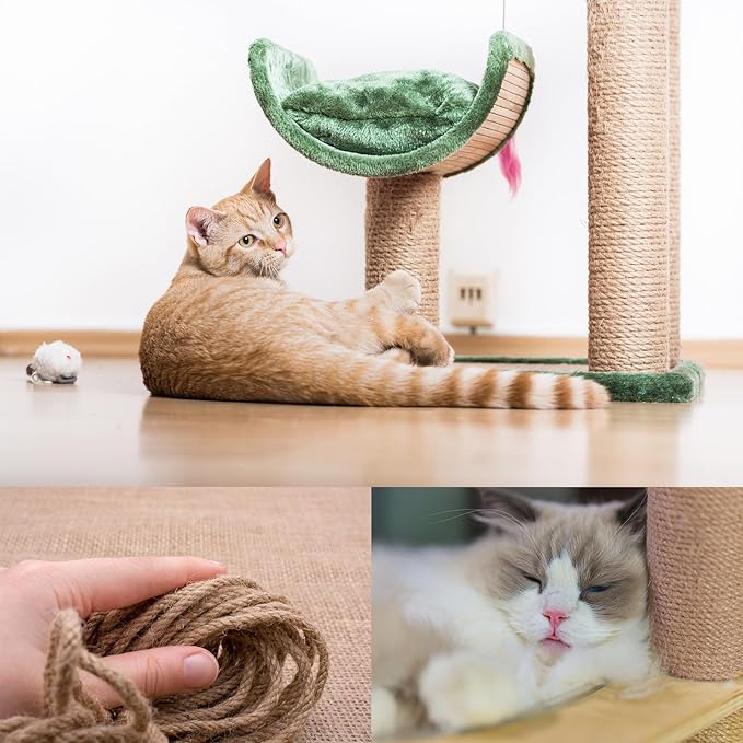 Natural Sisal Rope for Cat Scratcher,Cat Tree Rope Twine for Cat Scratching Post Replacement, Cat Tower with Scratch Post Repairing, Replace, Recovering and DIY（1/4 Inch by 33 Feet）