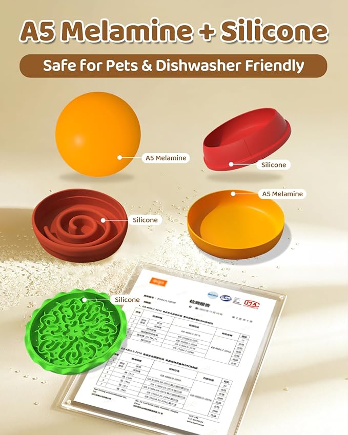 5-in-1 Multifunctional Pet Bowl Hamburger Set, Dry & Wet Food Separation Cat Dog Feeder, Slow Feed Licking Mat Water Bowl, Safe Silicone A5 Melamine, Anti-Slip Portable for Cats Dogs
