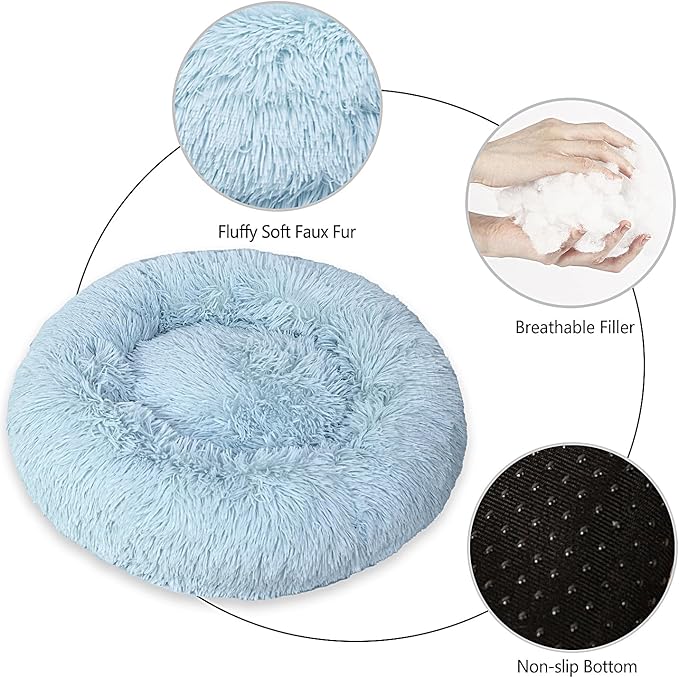 Calming Dog Bed for Big Dogs, 39'' Round Anti-Anxiety Warm Fluffy Plush Faux Fur Bed, Soft Anti-Slip Donut Washable Big Pet Bed, Cozy Big Dogs Bed, Fits up to 100 lbs Pets