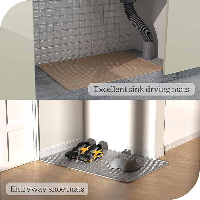 OHMO Cat Litter Mat Large Trapping Mat Premium Silicone Rubber 31.5x23.6 Grey, Waterproof and BPA Free Kitty Litter Box Mat, Easy to Clean and Keeps The Floor Tidy