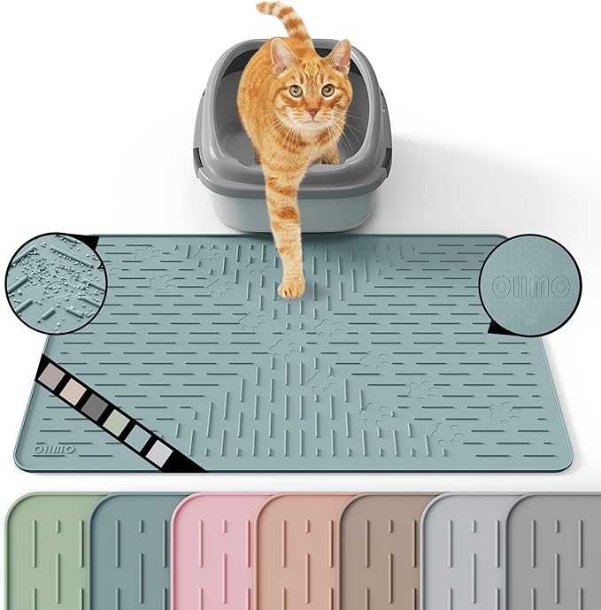 Cat Litter Mat Large Trapping Mat Premium Silicone Rubber 23.5x16 Light Blue, Waterproof and BPA Free Kitty Litter Box Mat, Easy to Clean and Keeps The Floor Tidy