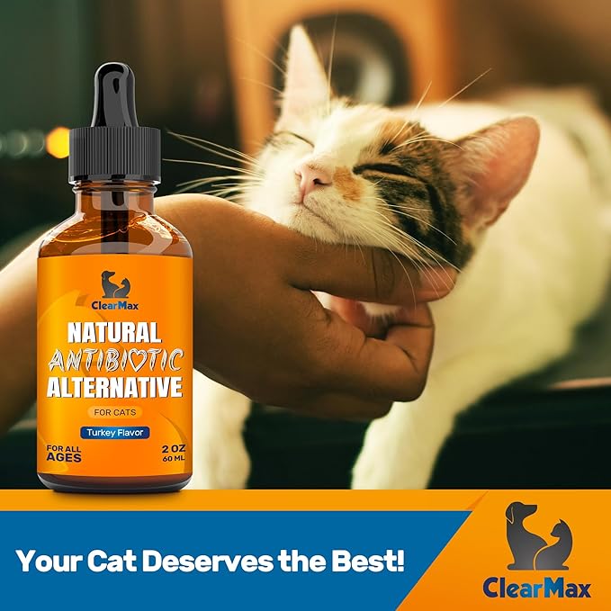 Antibiotics for Cats in Drops – Сat Respiratory Infection Treatment: Cold, Cough, and Allergies – Cat UTI Treatment with Turkey Flavor – May Support Hips & Joints – Proper for All Ages & Breeds – 2 Oz