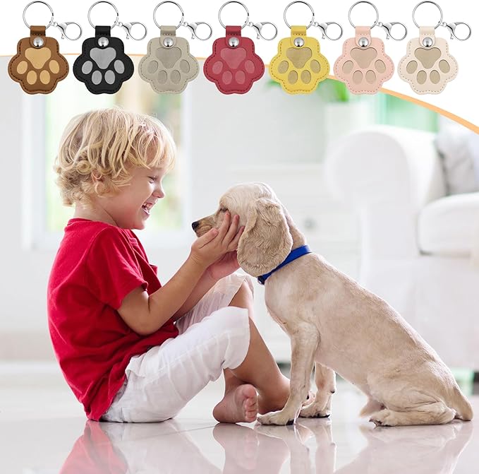 Pet Memorial Gifts for Dogs Cats, Leather Paw Print Pet Fur Keepsake Keychain, Cute Charm for Pet Lovers