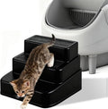 Adjustable 3 Steps Cat Litter Box Ramp with Detachable Litter Trapper, Non-Slip Anti-Tracking Easy Clean Cat Steps for Small & Elderly Cats, Fits Automatic Litter Boxes (Black)