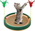 20-Inch Round Cat Scratcher Bed with Ball Track – 3-in-1 Interactive Cardboard Scratching Pad with Feather Toy & Non-Slip Base – Great for Indoor Cats, Active Kittens & Large Breeds (Green)