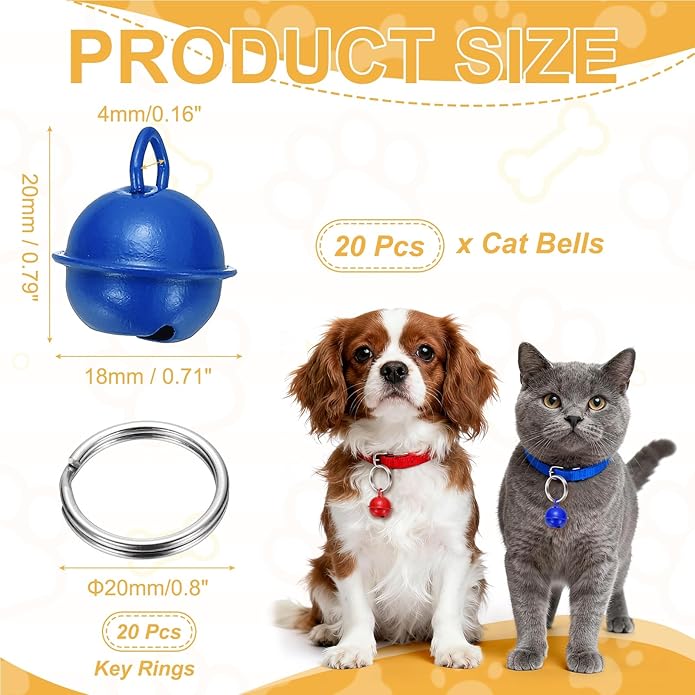 Cat Bells, Small Pet Copper Bells Collars Charm with Key Rings Loud Crisp Sound Anti-Lost Pendant Accessories