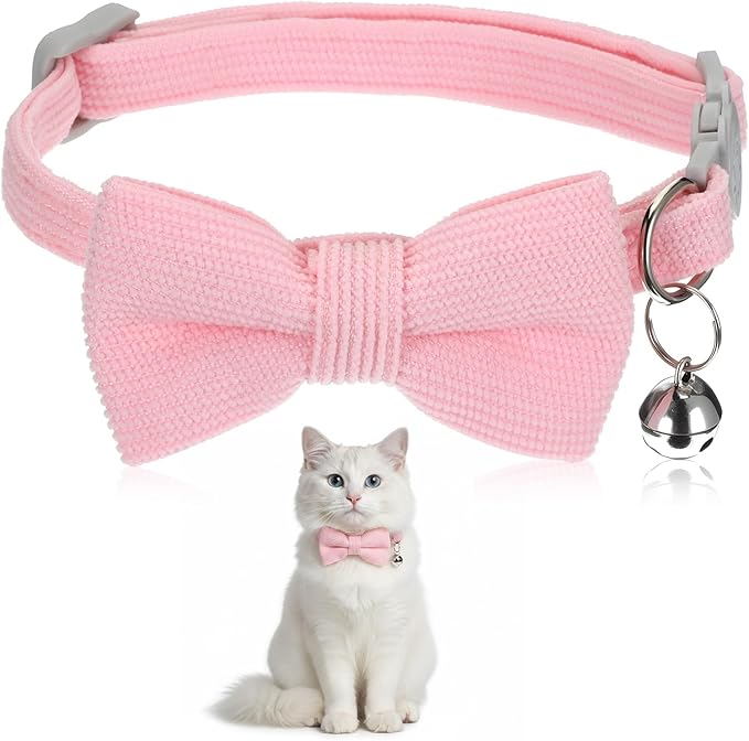 Pink Cat Collar with Bow, Adjustable Breakaway Cat Collars for Girl Cats, Pink Kitten Collar with Bell, Cute Bow Kitten Collars Girl