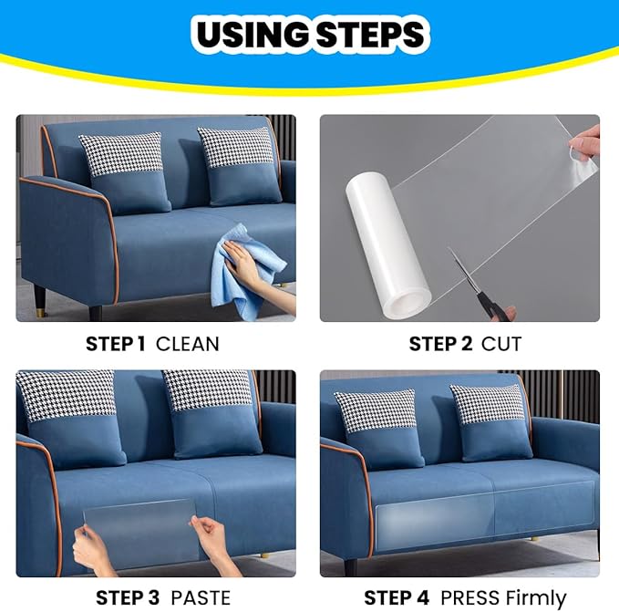 Petslucent Cat Scratch Furniture Protector: Cat Anti Scratch Tape - Door Protector from Dog Scratching - Clear Training Self Adhesive Tape for Carpet, Sofa, Couch, Door (118in x 11.8in)