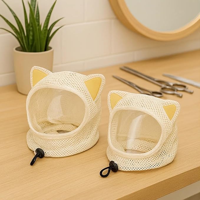 Breathable Meshes Cats Head Cover with Regulable Belt Lovely Cats Ear for Anti Licking Anti Scratch Protecting Recovery Head Cover