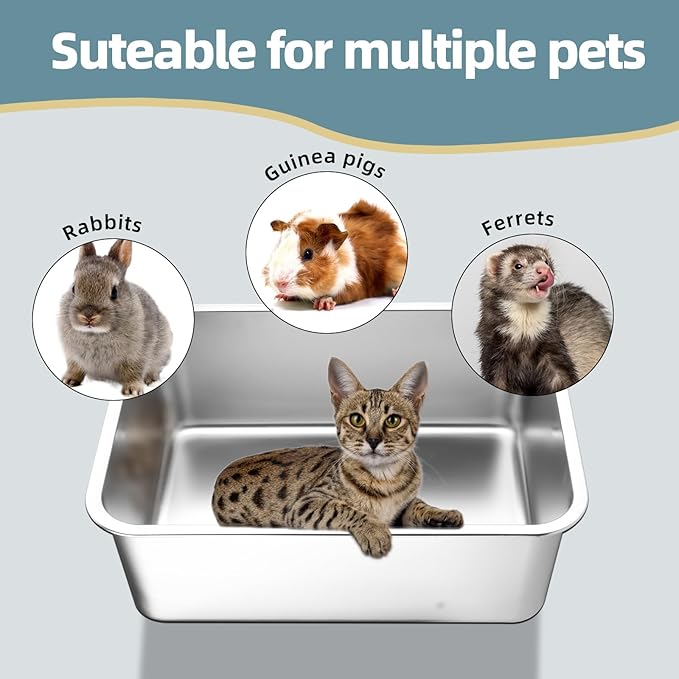 Stainless Steel Cat Litter Box - Large Metal High-Sided Pan for Cats, Pets, Non-Stick, Odor-Free, Easy to Clean, Splash-Proof, Durable ((2 Pack) 17.7" L x 13.8" W x 6" H)