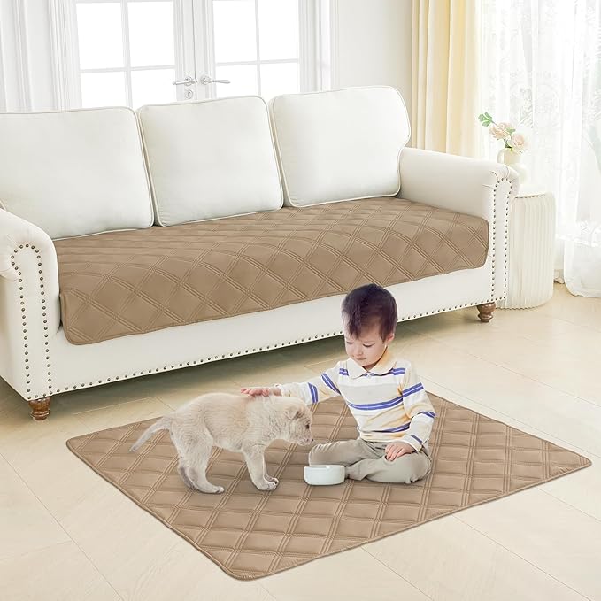 Smiry Waterproof Dog Bed Cover Blanket 82x102, Soft Reversible Pet Blanket, Washable Leakproof Cats Dogs Couch Cover for Sofa, Couch, Furniture, Camel/Beige