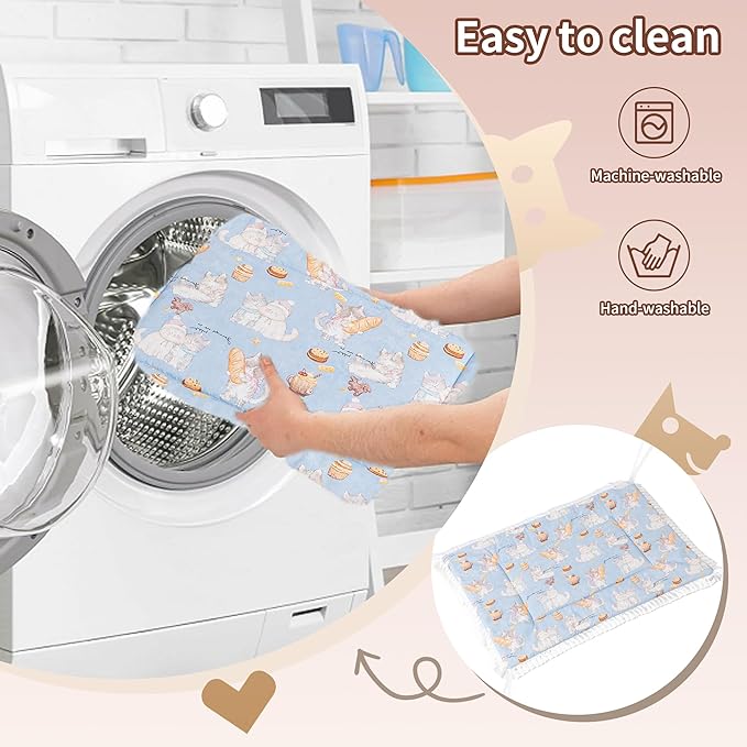 Reversible Silent Cat Bed Self Warming Pet Pad Thin Style Mat Washable Cushion Pad, Pad for Window Perch Outdoor Cat Houses, for Cats, Small Dogs, Rabbits, Non Electric,(Blue Kitten,S)