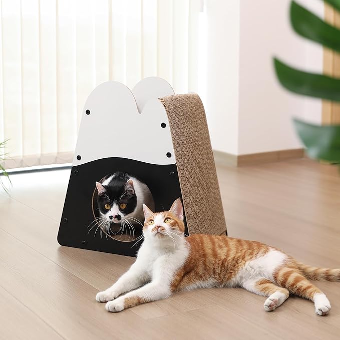 FUKUMARU Cat Scratcher House, 19.5 Inch Cozy Cardboard Cat Scratcher, Moutain Shape Vertical Bed Lounger, Durable Cats Scrathing Pad for Indoor Cats, Safe & Secure