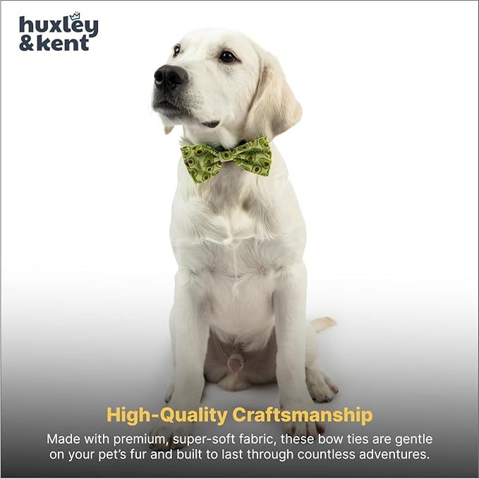 Huxley & Kent Pet Bow Tie for Dogs & Cats - Adjustable Hook & Loop Collar Accessory - Cute & Comfortable for Holidays & Celebrations - Happy Avocados, Large