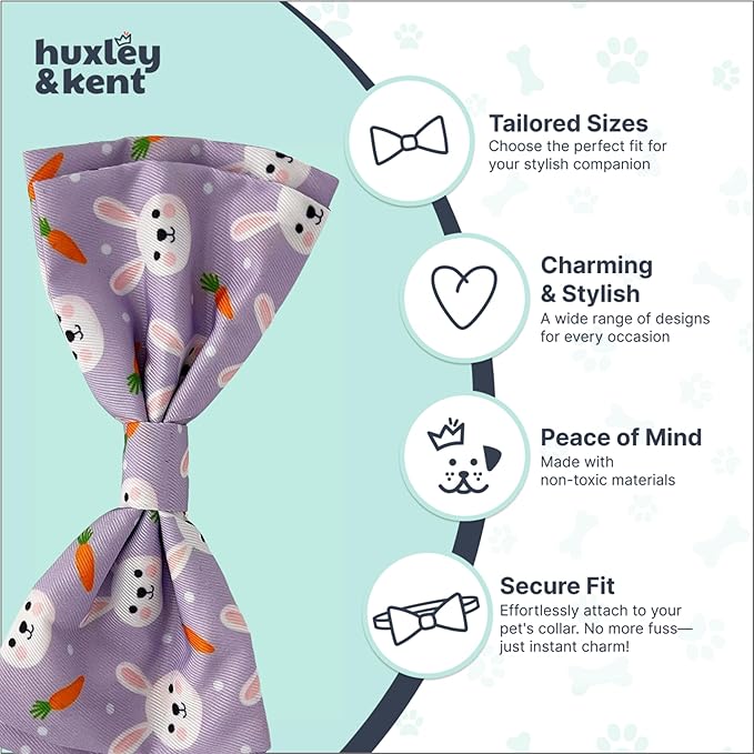 Huxley & Kent Pet Bow Tie for Dogs & Cats - Spring Easter Adjustable Hook & Loop Collar Accessory - Cute & Comfortable for Holidays & Celebrations - Funny Bunny, Small