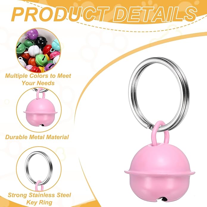 Cat Bells, Small Pet Copper Bells Collars Charm with Key Rings Loud Crisp Sound Anti-Lost Pendant Accessories