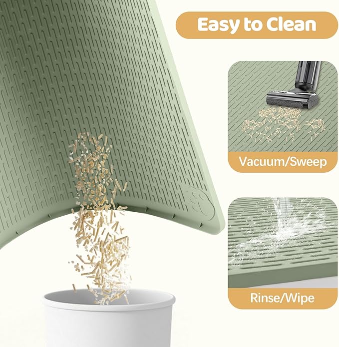 Cat Litter Mat, XL Extra Large 57" x 40" Silicone Mat Litter Trapping Mat for Scatter Control, Soft on Kitty Paws, Easy to Clean (Green)