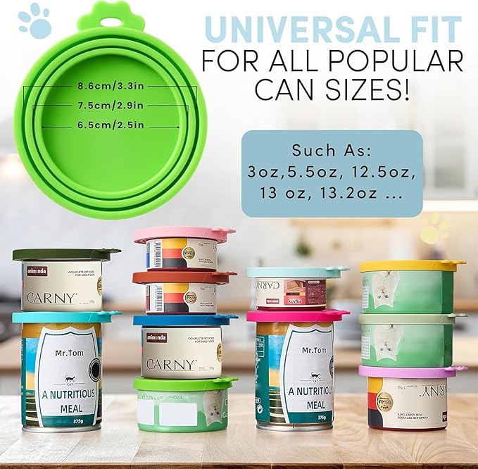 4 Pack Universal Pet Food Can Covers Lids - One fit 3 Standard Size Cans for Cats and Dogs Food Cans - Easy to Clean - Safe Silicone - Ocean Mist