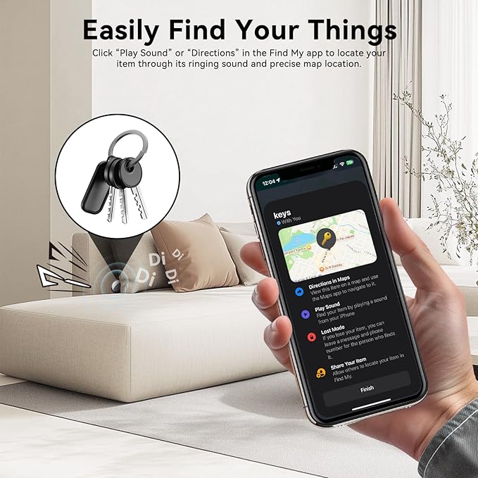 Air Tag Wallet Tracker 4-Pack Apple MFi Certified | Find My Compatible, Waterproof, 100dB Alarm, Replaceable Battery for Keys Pets Luggage, Works with iPhone iPad (iOS Only)