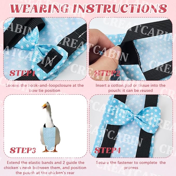 CREATCABIN 3Pcs 3 Styles Pet Duck Diapers Chicken Diaper Polyester Washable Waterproof Adjustable Reusable Duckling Clothes Accessories with Bow Tie for Indoor Chickens Birds Supplies 12.2 x 5 Inch