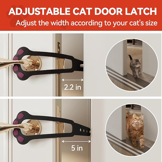 TGIOW Cat Door Latch, 2 Pcs Cat Door Stopper Pet Door Latch to Keep Dog Out of Litter Box and Food, Door Prop for Cat with 4 Adjustable Size Strap 2.2-5" Wide, No Measuring, Easy to Install, Black