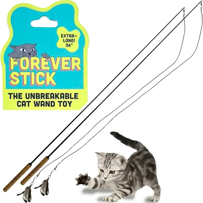 Forever Stick 2-Pack - The Unbreakable Cat Toy Wand, Extra Long Durable Interactive Cat Toy for Indoor Cats, Feather Kitten Toys for Bored Indoor Adult Cats, Bird Teaser Cat Accessories