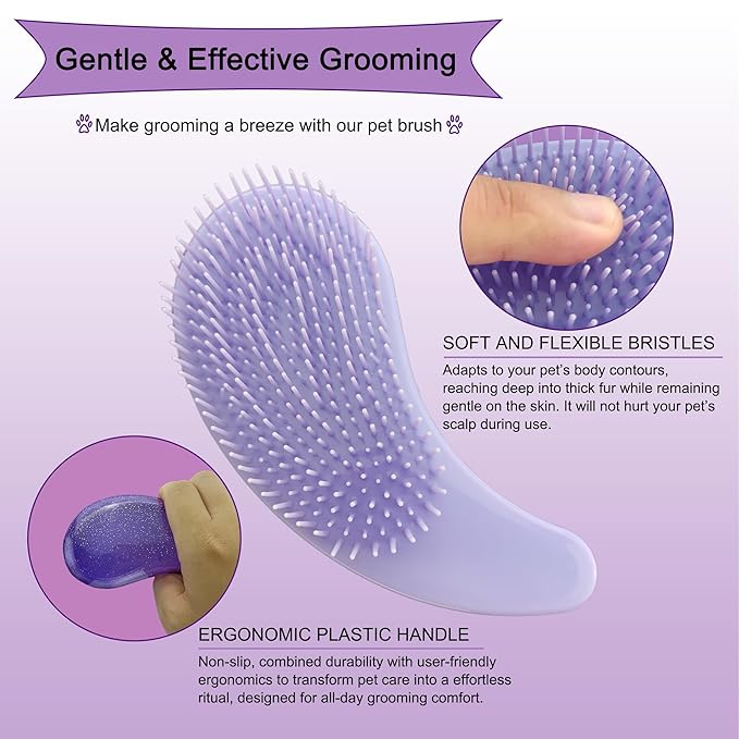 Gentle Grooming Puppy Brush with Gift Box ， Fit for Small Dog ， Yorkie, Shih Tzu, Maltipoo, Maltese and Pomeranian ，Toy Poodle Accessories, Soft Bristle (Glitter Purple)